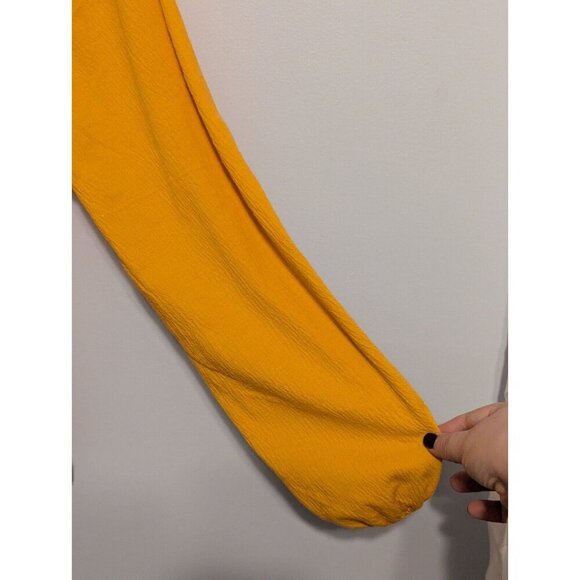 J. Crew Large Polyester High Neck Shirt Long Bell Sleeve Mustard Yellow Blouse - Picture 6 of 7